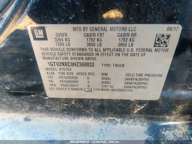 2017 GMC Sierra 1500, VIN: 1GTV2NEC0HZ368833