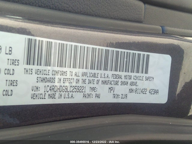 2020 Dodge Durango, VIN: 1C4RDHDG9LC259221