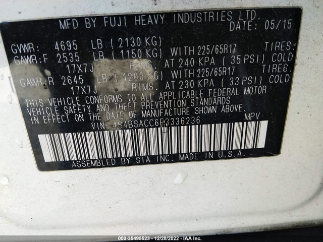 2015 Subaru Outback, VIN: 4S4BSACC6F3336236
