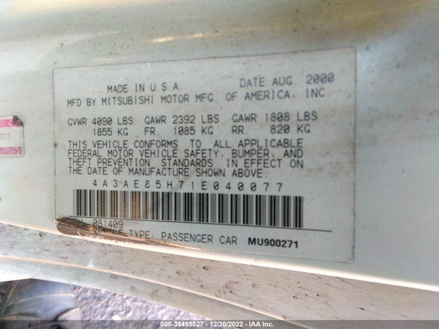 4A3AE85H71E040077 Mitsubishi ECLIPSE GT