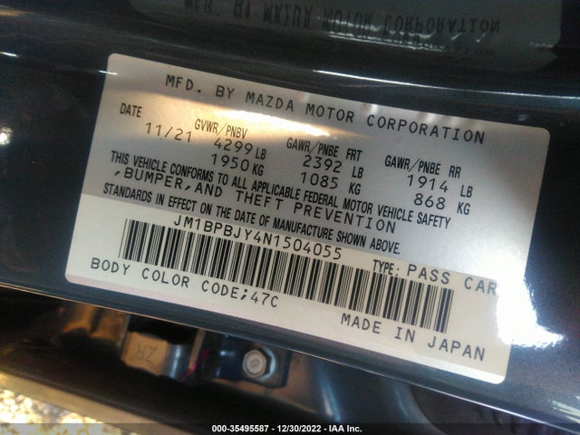 2022 Mazda 3, VIN: JM1BPBJY4N1504055
