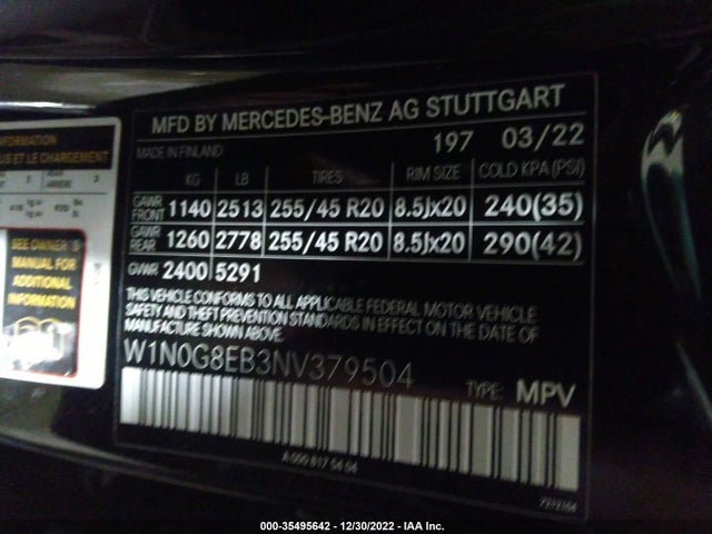 W1N0G8EB3NV379504 Mercedes-Benz Glc Glc 300