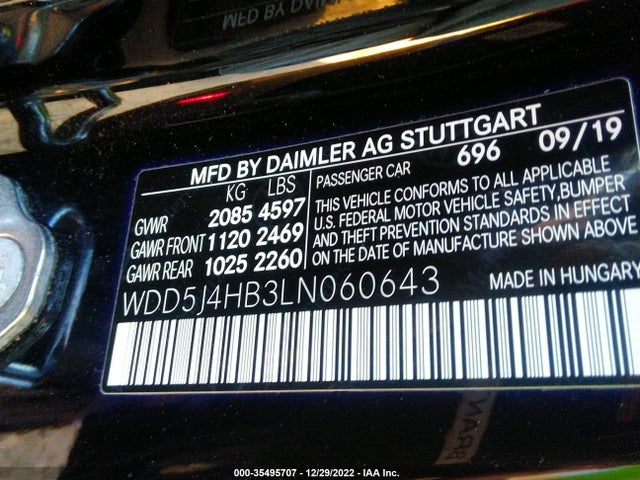 2020 Mercedes-Benz CLA-Class, VIN: WDD5J4HB3LN060643