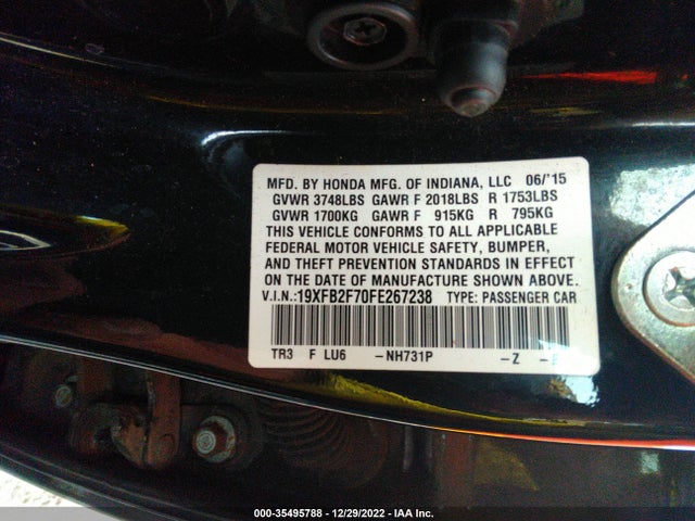 Honda Civic Sedan Se 2015 19XFB2F70FE267238 Image 9