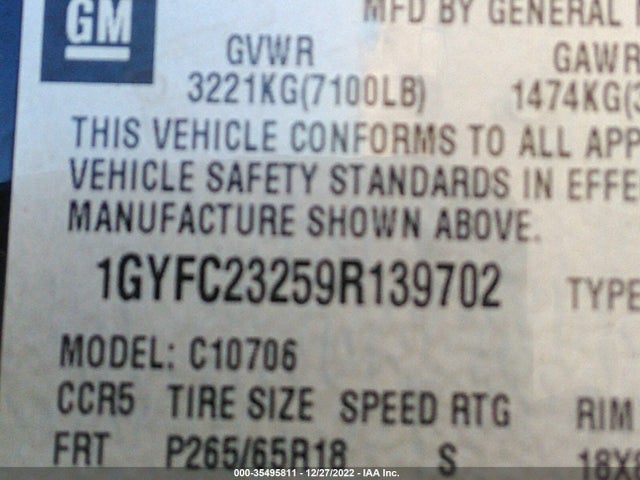 1GYFC23259R139702 Cadillac Escalade