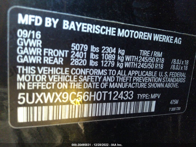 2017 BMW X3, VIN: 5UXWX9C56H0T12433