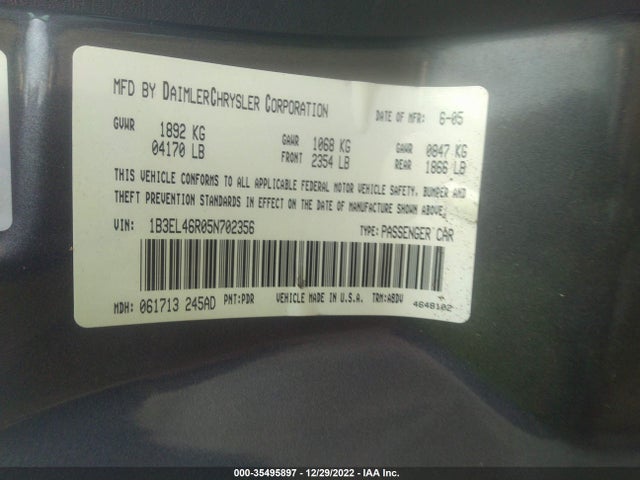 Dodge Stratus Sdn Sxt 2005 1B3EL46R05N702356 Image 10