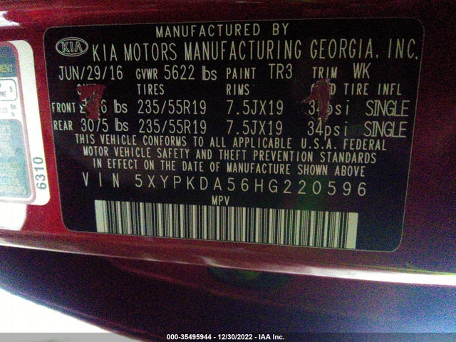 KIA Sorento 2017 5XYPKDA56HG220596 Image 11