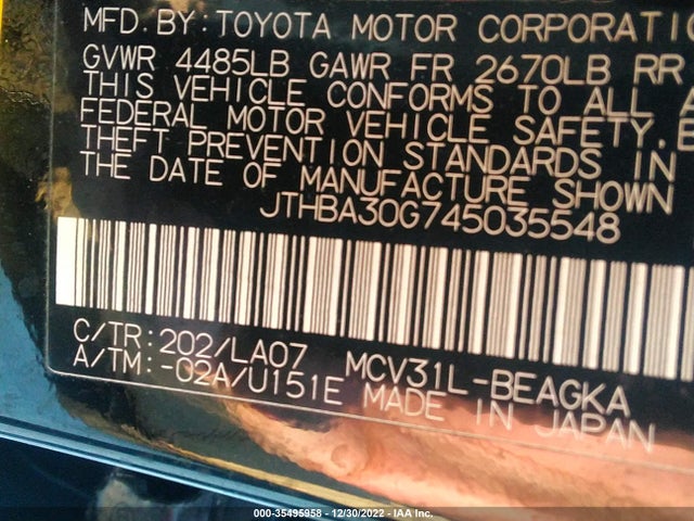 Lexus ES 330 2004 JTHBA30G745035548 Image 10