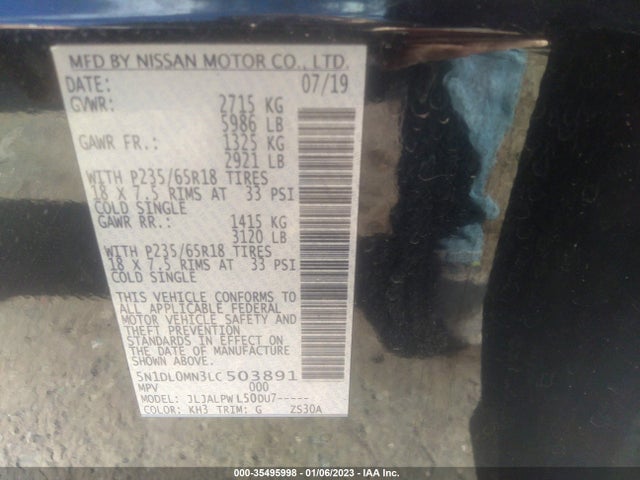 2020 Infiniti QX60, VIN: 5N1DL0MN3LC503891