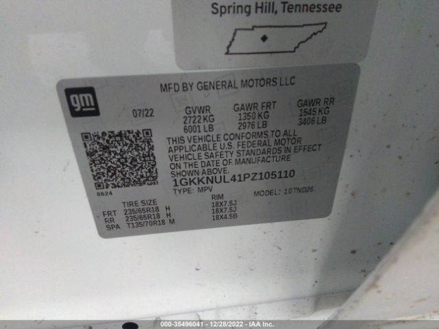 1GKKNUL41PZ105110 GMC ACADIA SLT