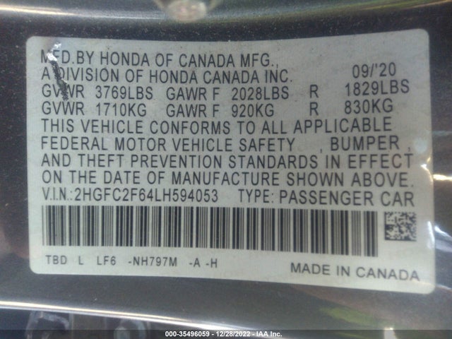 Honda Civic Sedan Lx 2020 2HGFC2F64LH594053 Image 9