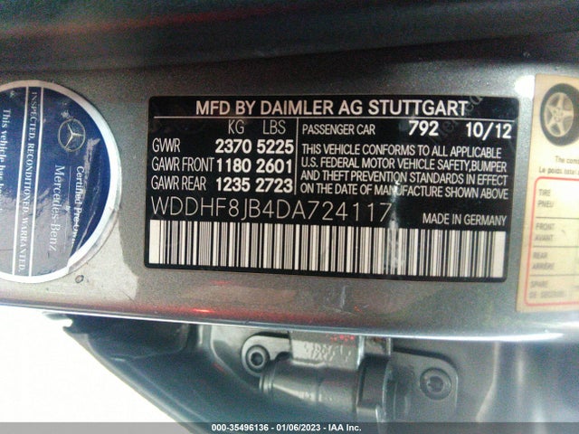 2013 MERCEDES-BENZ E-CLASS E 350 VIN: WDDHF8JB4DA724117
