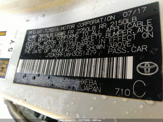 2017 Toyota Prius, VIN: JTDKBRFU6H3051479