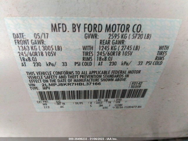 Lincoln Mkx Select 2017 2LMPJ8KR7HBL37166 Image 10