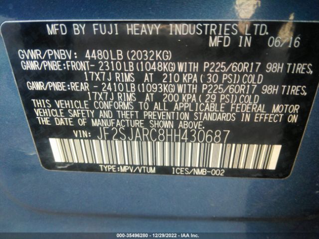 JF2SJARC8HH430687 Subaru Forester Limited