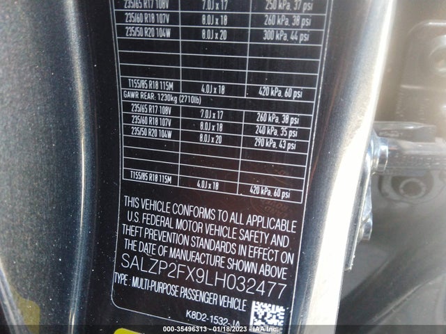 2020 Land Rover Range Rover Evoque, VIN: SALZP2FX9LH032477