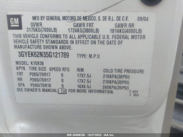 3GYEK62N35G121789 Cadillac ESCALADE EXT