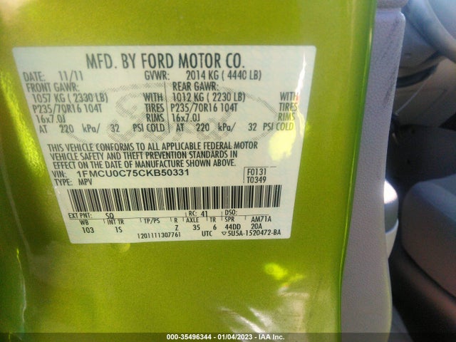 2012 FORD ESCAPE XLS VIN: 1FMCU0C75CKB50331
