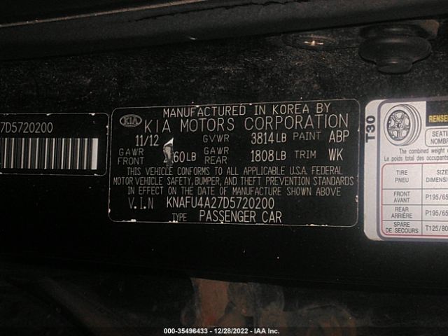 KNAFU4A27D5720200 KIA FORTE EX