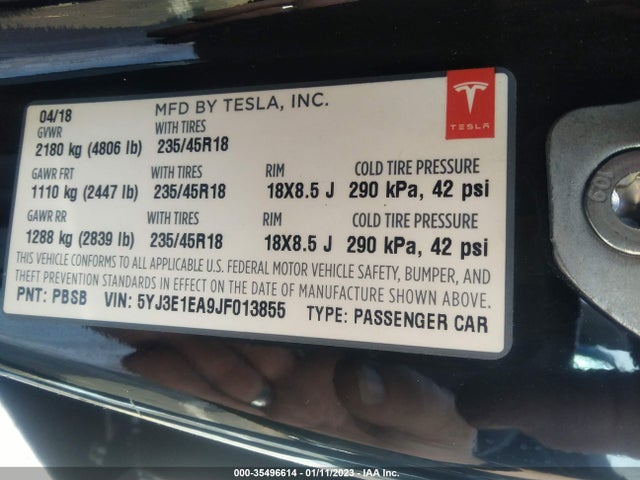 Tesla MODEL 3 2018 5YJ3E1EA9JF013855 Image 9