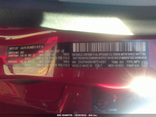 ZASPAKBN1M7D14261 Alfa Romeo Stelvio
