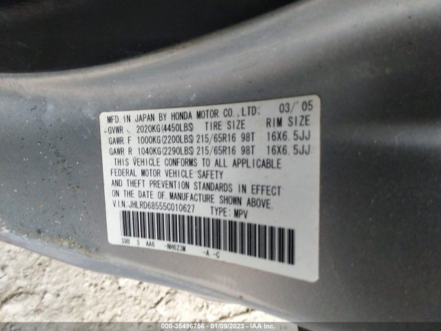 2005 HONDA CR-V LX VIN: JHLRD68555C010627