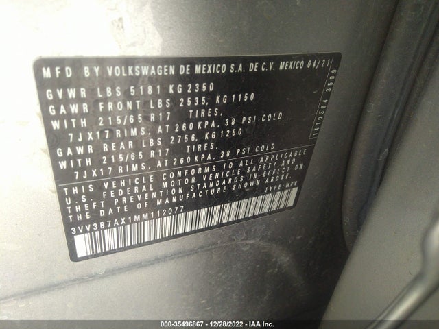 2021 Volkswagen Tiguan, VIN: 3VV3B7AX1MM112077
