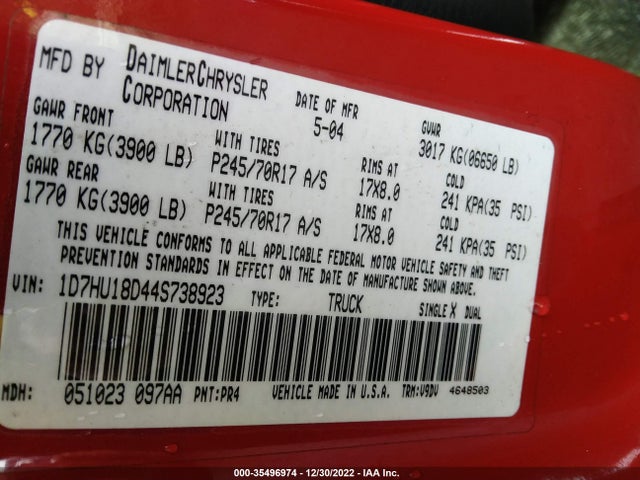 Dodge Ram 1500 Slt 2004 1D7HU18D44S738923 Image 10