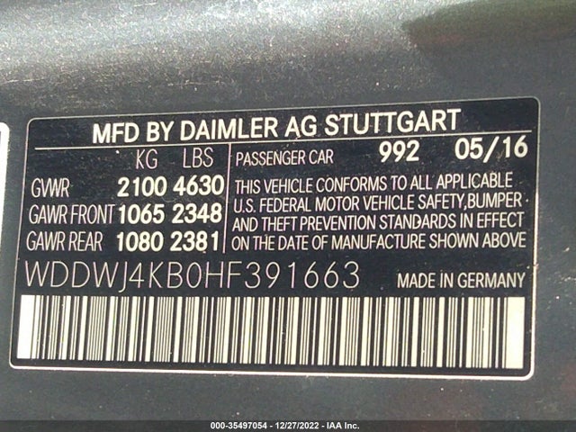 2017 Mercedes-Benz C-Class, VIN: WDDWJ4KB0HF391663