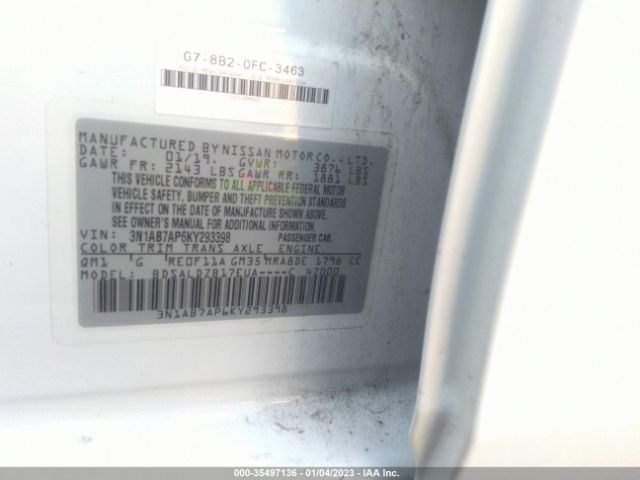 3N1AB7AP6KY293398 Nissan SENTRA SV