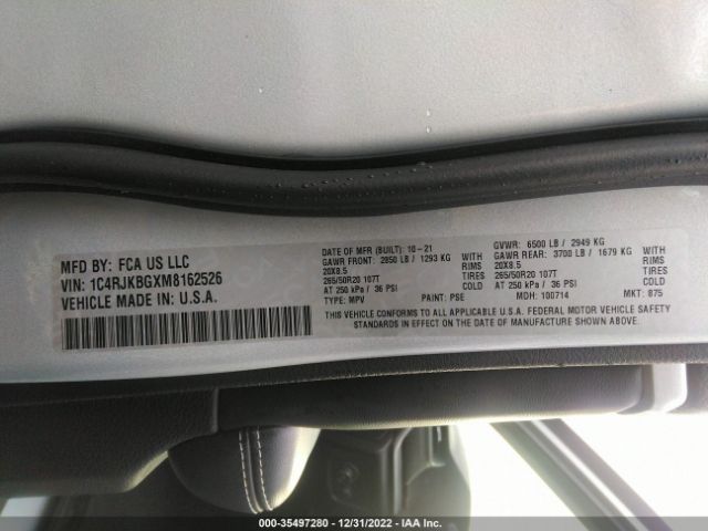 1C4RJKBGXM8162526 Jeep Grand Cherokee L Limited