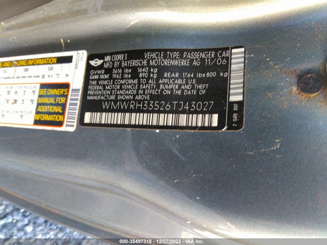 Mini COOPER CONVERTIBLE 2006 WMWRH33526TJ43027 Image 10
