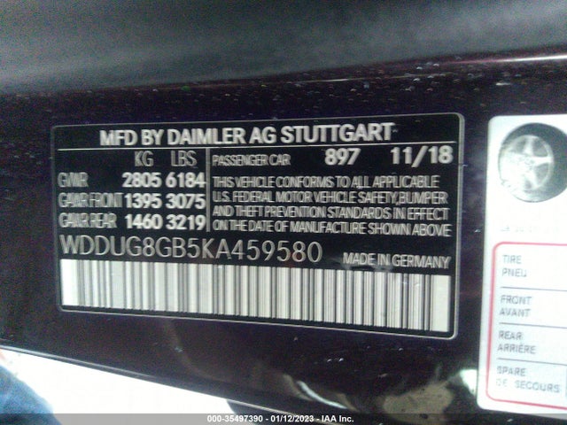 2019 Mercedes-Benz S-Class, VIN: WDDUG8GB5KA459580