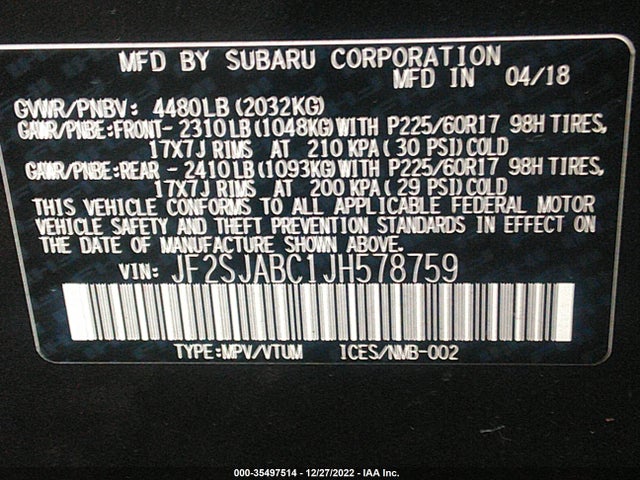 Subaru Forester 2018 JF2SJABC1JH578759 Image 10