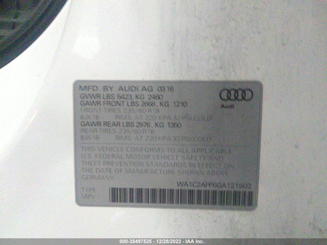 Audi Q5 PREMIUM 2016 WA1C2AFP6GA121602 Image 9