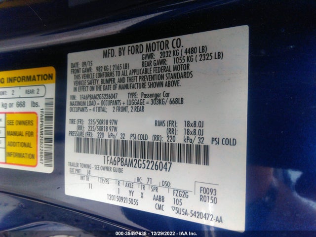 2016 Ford Mustang, VIN: 1FA6P8AM2G5226047