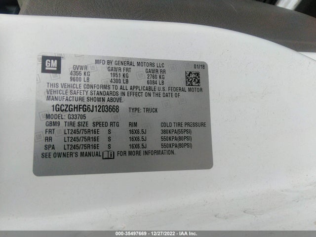 2018 Chevrolet Express, VIN: 1GCZGHFG6J1203668
