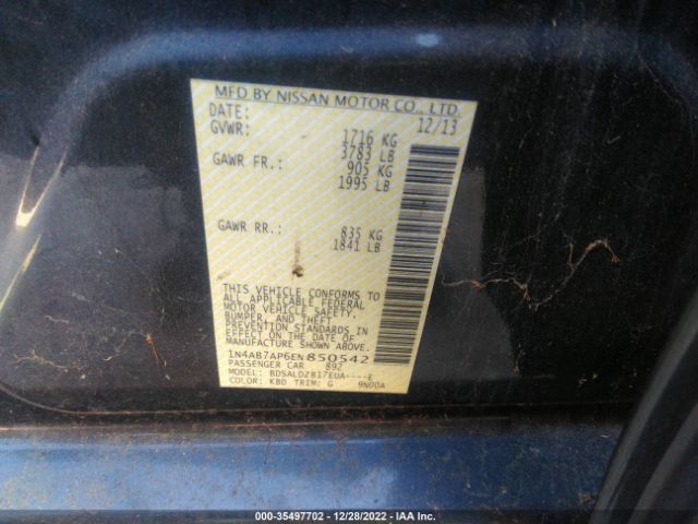 1N4AB7AP6EN850542 Nissan Sentra S/fe+ S/sv/fe+ Sv/sr/sl