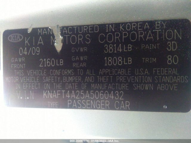 KNAFT4A25A5060432 KIA FORTE LX
