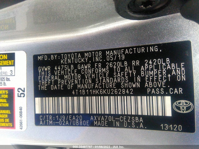 2019 Toyota Camry, VIN: 4T1B11HK6KU262842