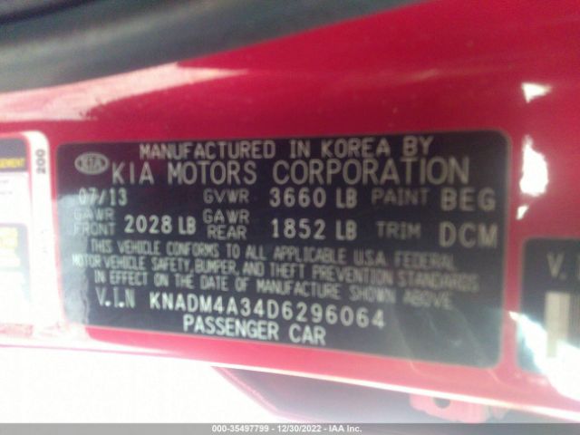 KNADM4A34D6296064 KIA RIO LX