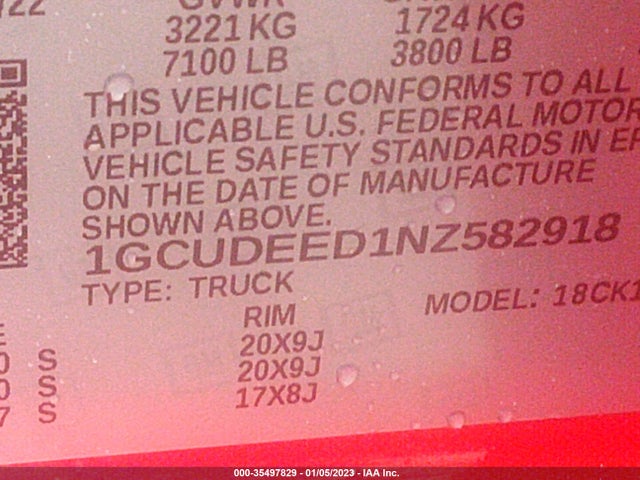 2022 Chevrolet Silverado 1500, VIN: 1GCUDEED1NZ582918