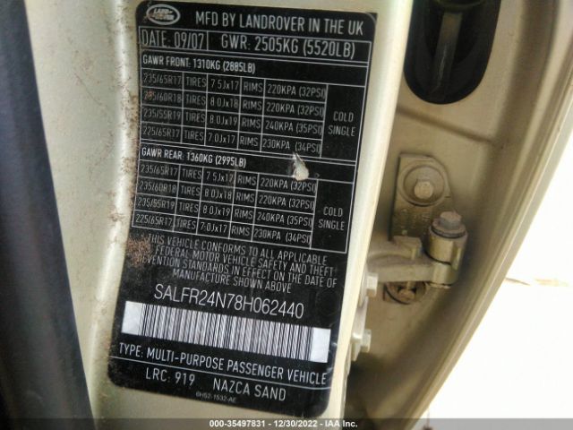SALFR24N78H062440 Land Rover LR2 HSE