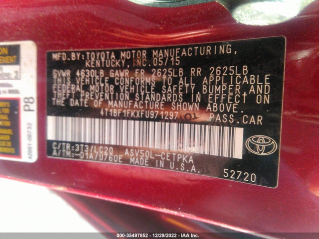 2015 TOYOTA CAMRY XLE/SE/LE/XSE VIN: 4T1BF1FKXFU971297