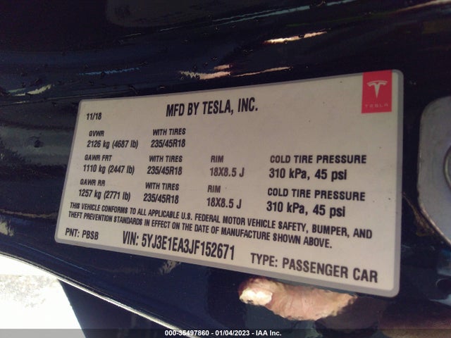 Tesla Model 3 Range Battery 2018 5YJ3E1EA3JF152671 Image 10