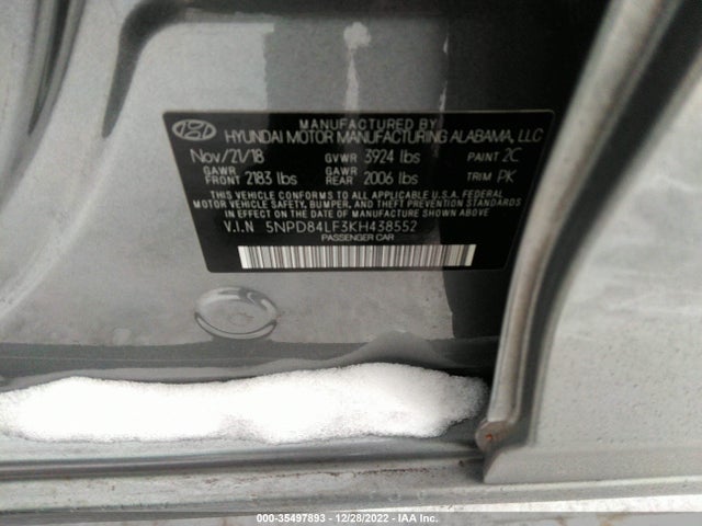 2019 HYUNDAI ELANTRA SEL VIN: 5NPD84LF3KH438552