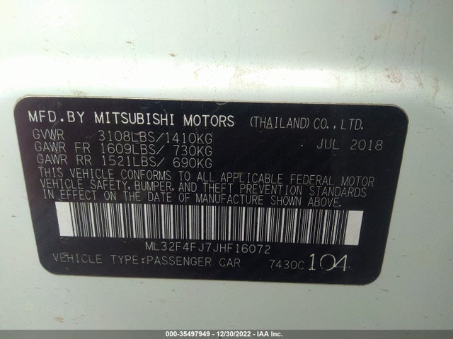 ML32F4FJ7JHF16072 Mitsubishi Mirage G4 Se