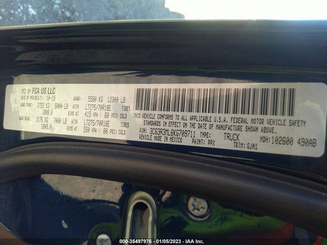 35497976 :رقم المزاد ، 3C63R3ML6KG709711 vin ، 2019 Ram 3500 Laramie مزاد بيع