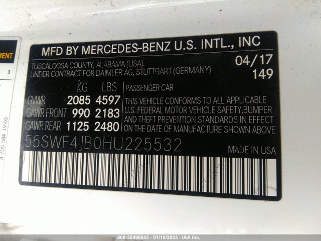 2017 Mercedes-Benz C-Class, VIN: 55SWF4JB0HU225532